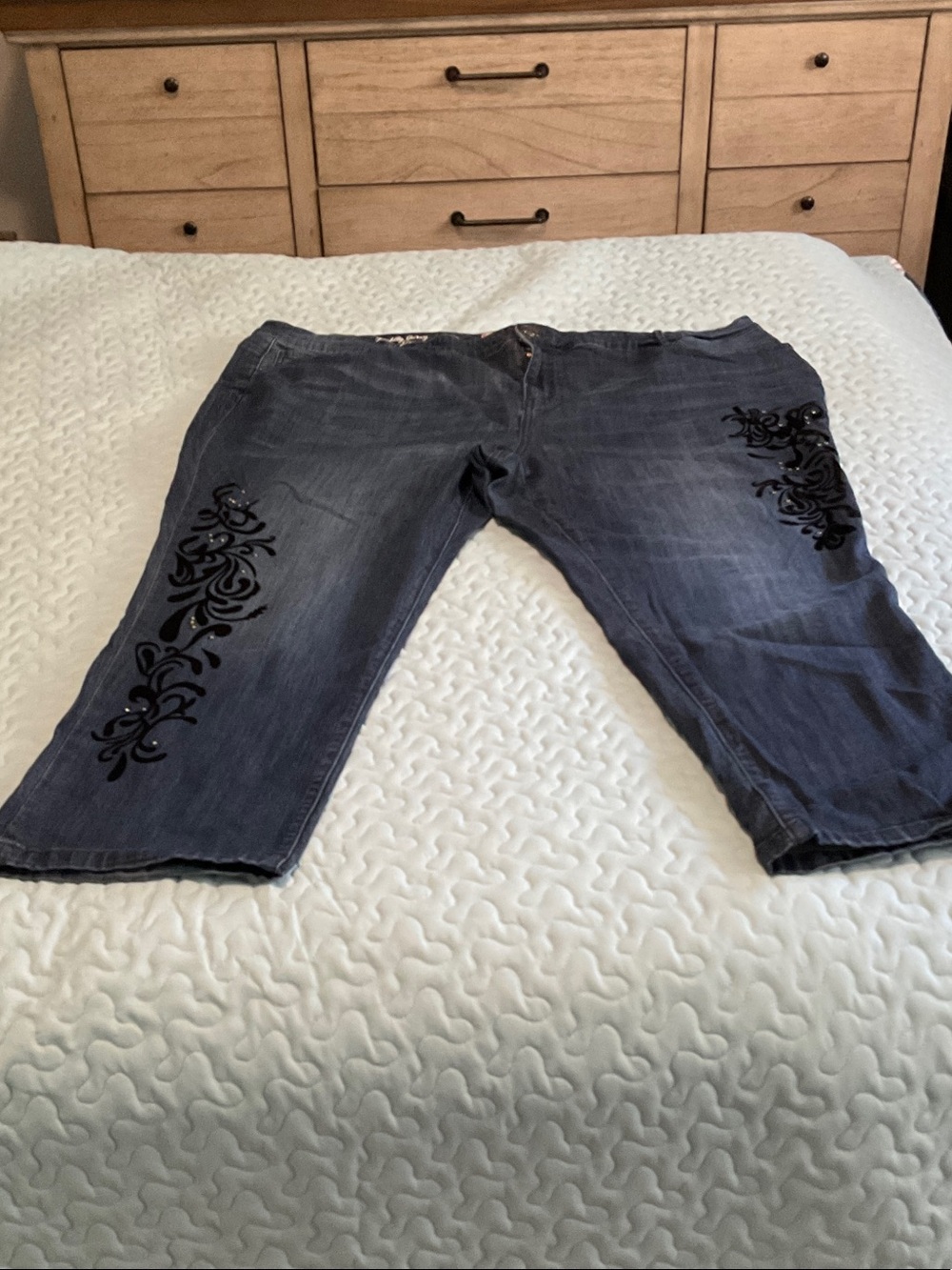 Penningtons Dark Blue Straight Leg Jeans with Black Embroidered Detail